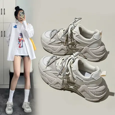 ZHR厚底老爹鞋女2025年新款春秋透气休闲情侣鞋耐磨显脚小运动鞋商品大图