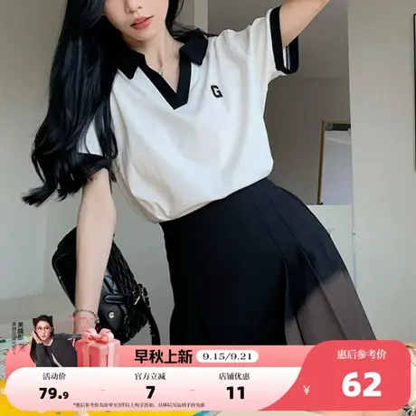 唐狮2025夏季女polo衫左胸字母领口撞色短袖高级感气质韩版潮商品大图
