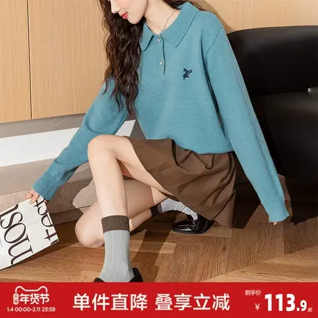 唐狮秋冬季女毛衣高级简约小刺绣翻领套头百搭时尚显白超好看图片