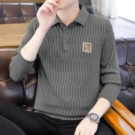 秋季翻领POLO衫男士长袖T恤潮牌宽松高级感上衣春秋款休闲打底衫商品大图