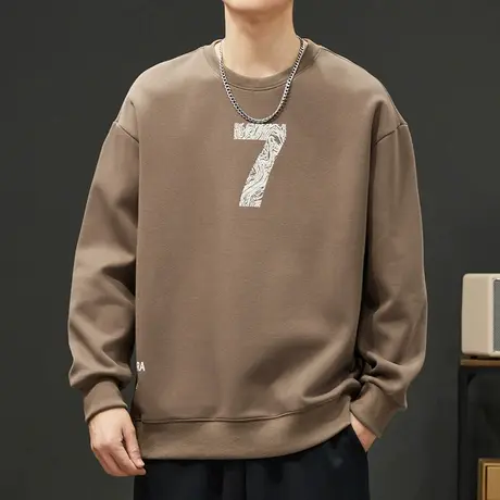 潮牌重磅宽松长袖上衣服秋冬季小众打底大码圆领卫衣2023新款男装商品大图