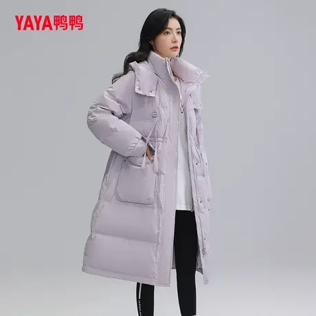 【双十一预售】鸭鸭羽绒服女2023秋冬新长款连帽韩版收腰外套C商品大图