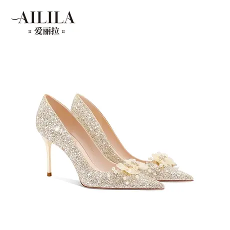 爱丽拉法式香槟色冬季婚鞋女2023新款绝美禾秀婚纱两穿新娘高跟鞋商品大图