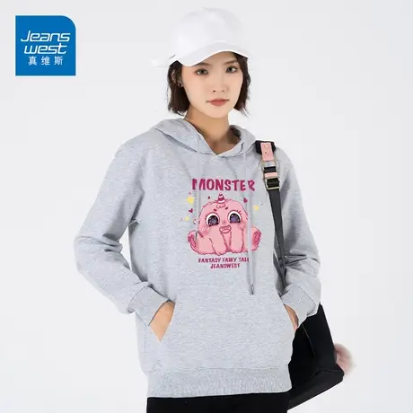 真维斯连帽卫衣女2023春季新款字母印花长袖原创打底衫潮商品大图