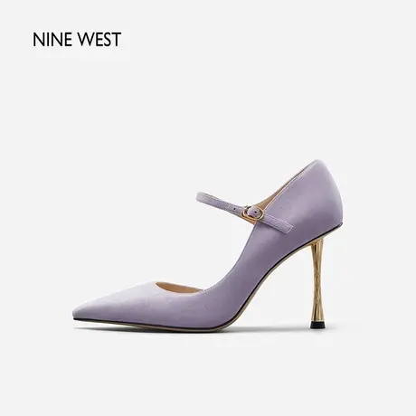 Nine West/玖熙高跟鞋凉鞋夏季新款羊反绒一字绊带细跟女鞋优雅图片