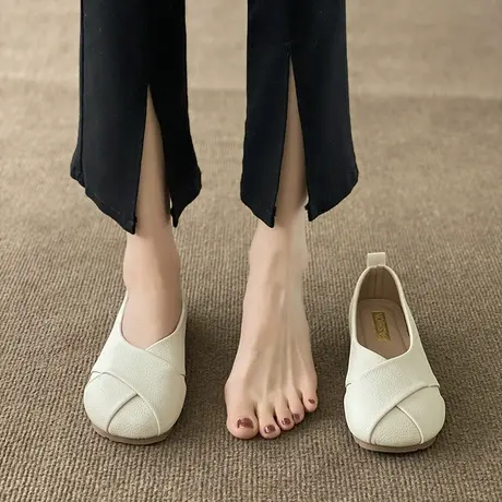 单鞋女春秋2023新款仙女温柔浅口平底软底孕妇妈妈一脚蹬豆豆瓢鞋商品大图