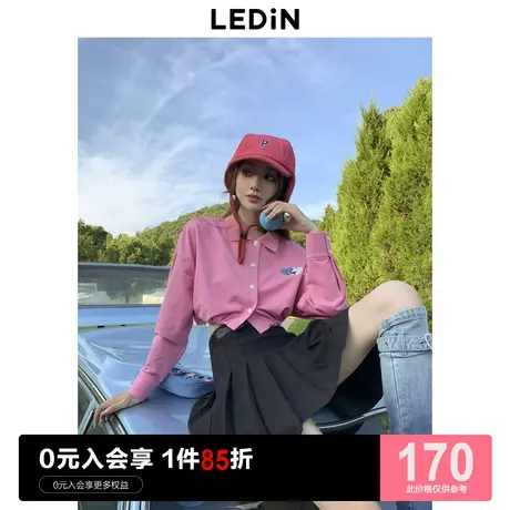 乐町衬衫式粉色卫衣2023春新款甜美短上衣C1BFD1402图片