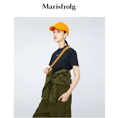 【商场同款】玛丝菲尔冬季新款黑色长绒棉T恤上衣女装A1BW40337商品大图