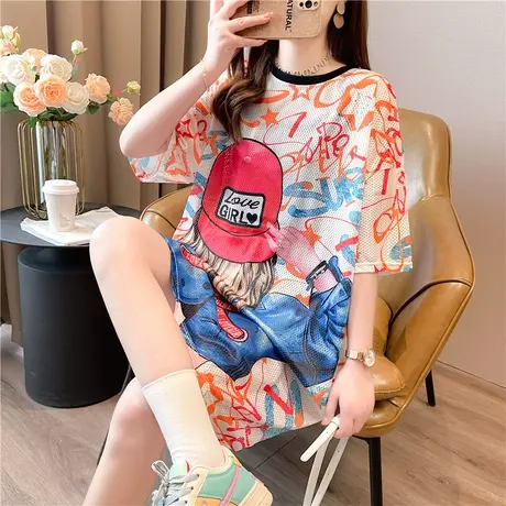 短袖t恤女2022年新款夏季韩版宽松大码女装中长款休闲连衣裙子潮图片