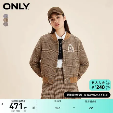 ONLY奥莱春季学院风百搭减龄格纹直筒短外套女商品大图