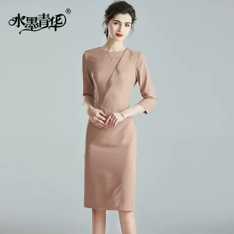 【1件7.9折】秋装新品通勤百搭女装修身一步裙简约显瘦收腰连衣裙图片