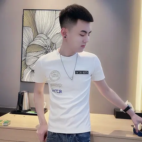 夏季男士t恤上衣短袖修身半袖潮流体恤刺绣紧身休闲潮牌个性百搭商品大图