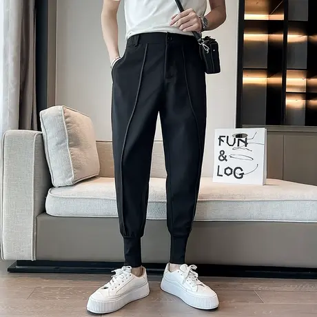 夏季男休闲裤九分裤哈伦裤裤子9分裤纯色潮牌潮流运动卫裤小西裤商品大图