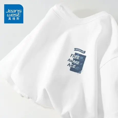 ZR真维斯白色短袖女小众设计感纯棉宽松复古大码独特半袖女上衣夏商品大图