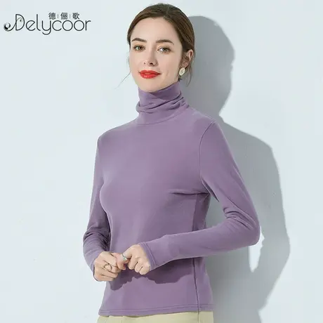 高领德绒打底衫女秋冬加绒长袖2023新款双面磨毛百搭加厚保暖上衣商品大图