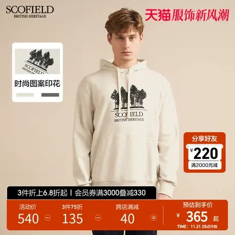 SCOFIELD男士23年秋季新品休闲宽松印花连帽抽绳长袖卫衣商品大图