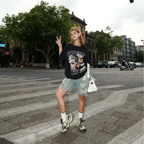 YEP美式复古t恤女短袖2024新款夏季潮牌情侣半袖宽松oversize上衣商品大图