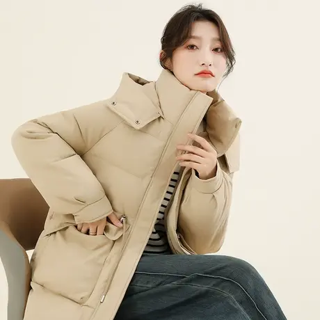 韩潮袭人高级感中长款连帽棉衣棉服女2023冬季新款工装棉袄外套图片