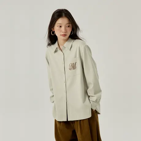 omont蛋挞家 复古精仿羊毛长袖衬衫女冬新款纯色内搭外穿衬衣商品大图