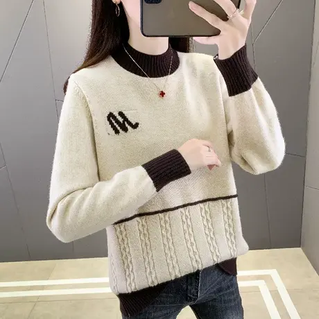 内搭拼色半高领毛衣女款2023新款秋冬爆款冬季加厚针织打底衫上衣商品大图