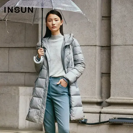 INSUN恩裳冬季连帽收腰羽绒服中长款商品大图