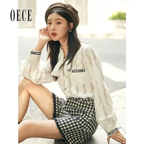 Oece设计感上衣春秋新款女气质法式衬衣长袖雪纺衬衫春秋商品大图