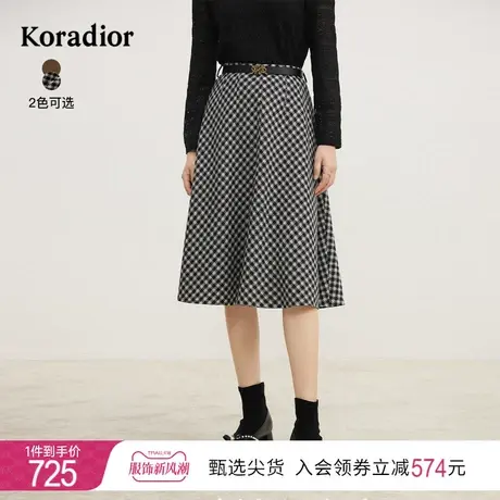 珂莱蒂尔2023冬季新款通勤高腰a字格纹半身裙女中长款气质高级感图片