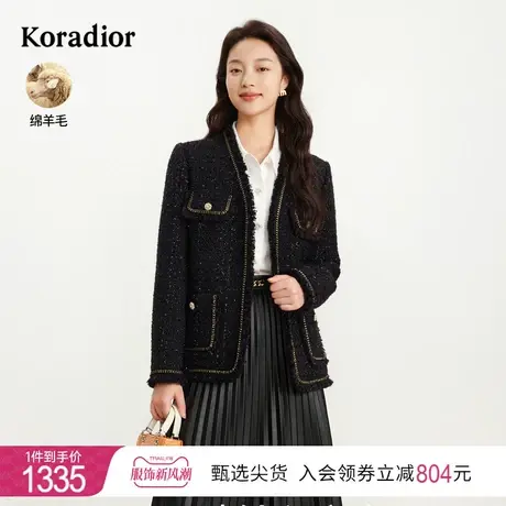 珂莱蒂尔黑色粗花呢小香风羊毛短外套女气质百搭上衣2023冬季新款图片