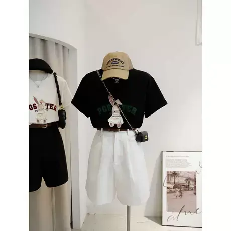 2023新款春夏韩版短袖内搭宽松正肩打底衫t恤女设计感小众上衣商品大图