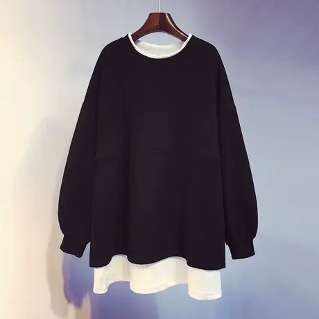 卫衣女加绒加厚2020秋冬新款韩版ins潮假两件宽松中长款外套上衣商品大图