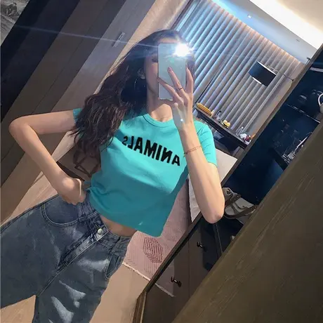 ins超火短袖T恤女夏装修身显瘦纯棉小个子短款半袖打底衫上衣服潮图片