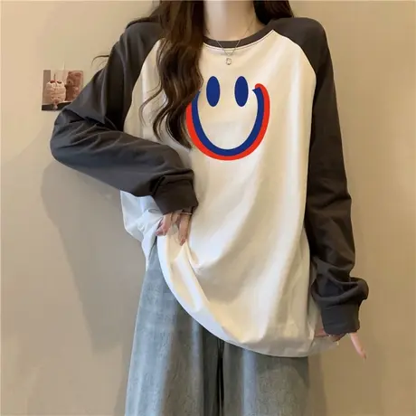 德绒打底衫女内搭秋冬保暖长袖T恤宽松百搭撞色插肩袖上衣ins潮牌商品大图