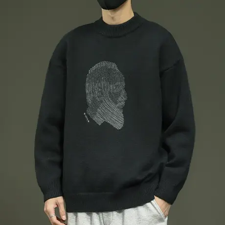 希越印花毛衣男2023春秋新款内搭针织衫男士宽松大码春季打底外套商品大图