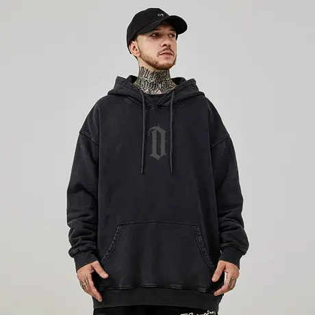 重磅美式复古嘻哈字母大码卫衣连帽纯棉水洗做旧高街加绒秋冬男款商品大图