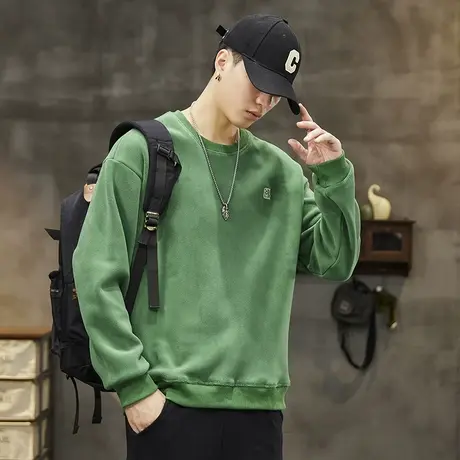 秋季男装百搭摇粒绒男士卫衣高档男士卫衣青少年重磅休闲百搭卫衣图片