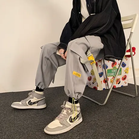 工装裤男潮牌冬季宽松直筒学生飘带机能bf风裤子韩版潮流2021新款商品大图