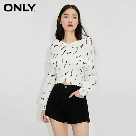 ONLY奥莱夏季小众炸街V领字母满印短款雪纺衫女商品大图
