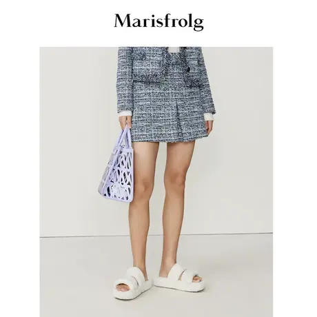 【小香风系列】玛丝菲尔夏新款蓝色优雅格纹时尚半身裙a字短裙女商品大图
