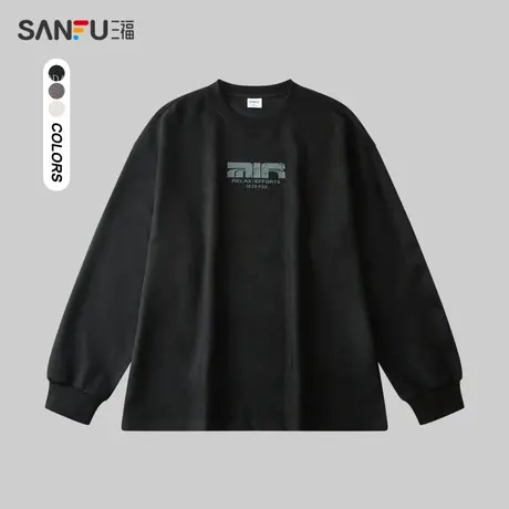 三福2024春季男士仿皮绒印花长T恤 街头潮流圆领上衣男482363商品大图