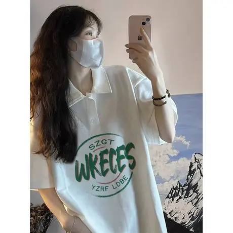 纯棉polo领设计感短袖t恤女夏季新款小众潮牌韩版宽松别致上衣服商品大图
