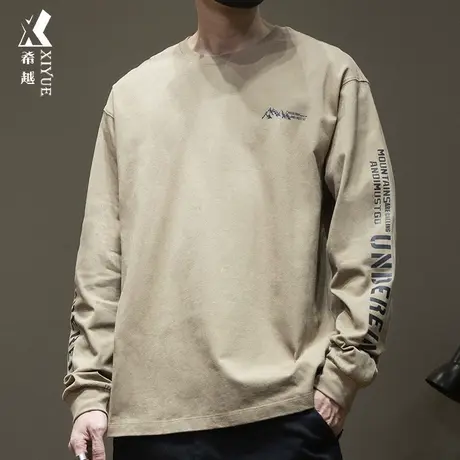 260克重磅纯棉长袖T恤男2024春季新款宽松大码休闲男士美式打底衫图片