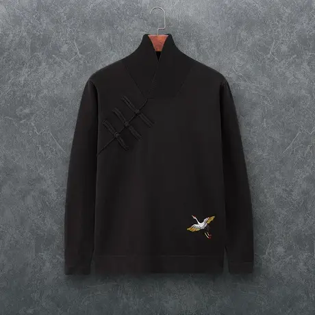 秋冬季中国风男刺绣针织衫套头毛衣盘扣复古男装打底线衣个性上衣商品大图