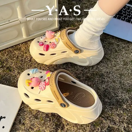 可爱卡通玩偶厚底包头半拖女夏季外穿2024新款网红超火透气洞洞鞋商品大图