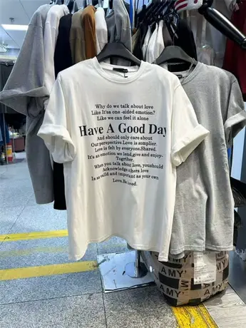 宽松套头短袖T恤女2024春季新款时尚圆领套头字母休闲洋气上衣潮商品大图