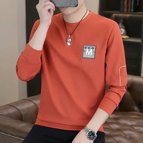 圆领卫衣男士2024秋冬季新款潮流时尚休闲百搭加绒加厚长袖T恤衫商品大图