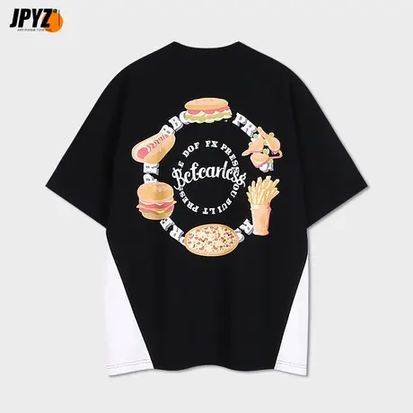 t恤男夏季美式宽松汉堡印花体恤重磅纯棉新款情侣休闲短袖潮流ins商品大图