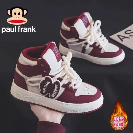 大嘴猴女鞋红色高帮二棉鞋女款2023新款冬季加绒爆款高帮厚底板鞋商品大图