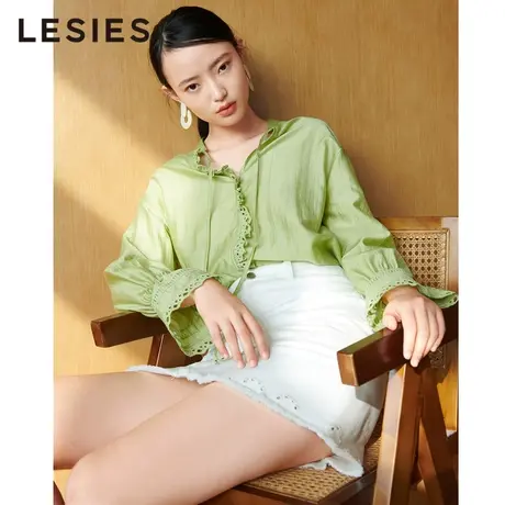 LESIES蓝色倾情春夏女装线下专柜优雅花边系带长袖淑女上衣商品大图