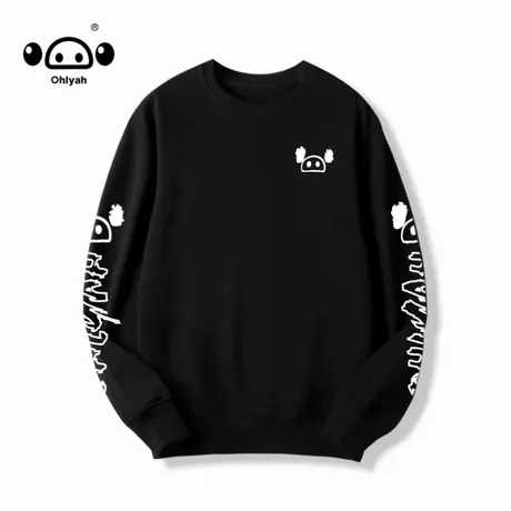 黑色卫衣女圆领ins潮牌春秋新款港风国潮牌宽松简约套头情侣外套商品大图