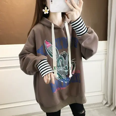 连帽卫衣女秋款女装2023年新款加厚百搭兔子头宽松慵懒风上衣服女商品大图